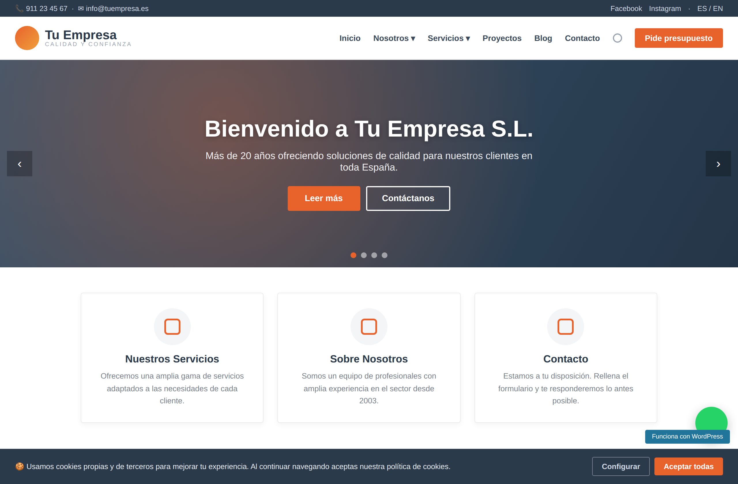 Ejemplo de web hecha en WordPress con plantilla: lenta y recargada de plugins
