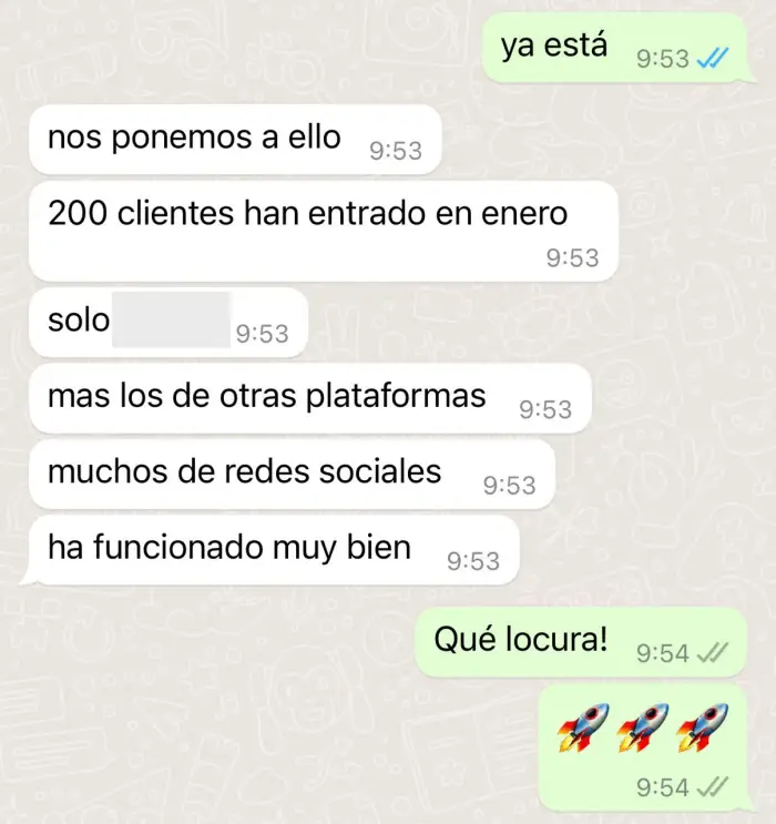 Testimonio cliente — 200 clientes en enero